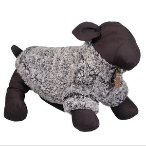 Cozy Grey Sherpa Dog Jacket with Faux Leather Zipper